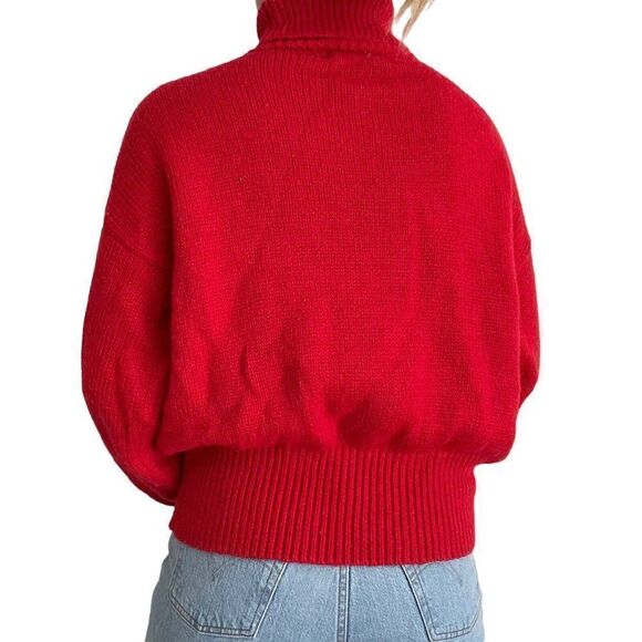 Vintage 80s Boundary Waters Red Wool Blend Geometric Retro Turtleneck Sweater - Picture 7 of 8
